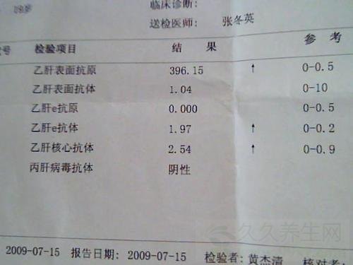 乙肝五项对照表245